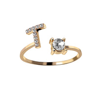 English Letter Gold Color Metal Adjustable Opening Rings For Women Initials Name Alphabet Creative Finger Ring Trendy Party Jewelry