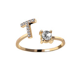 English Letter Gold Color Metal Adjustable Opening Rings For Women Initials Name Alphabet Creative Finger Ring Trendy Party Jewelry