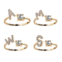 English Letter Gold Color Metal Adjustable Opening Rings For Women Initials Name Alphabet Creative Finger Ring Trendy Party Jewelry