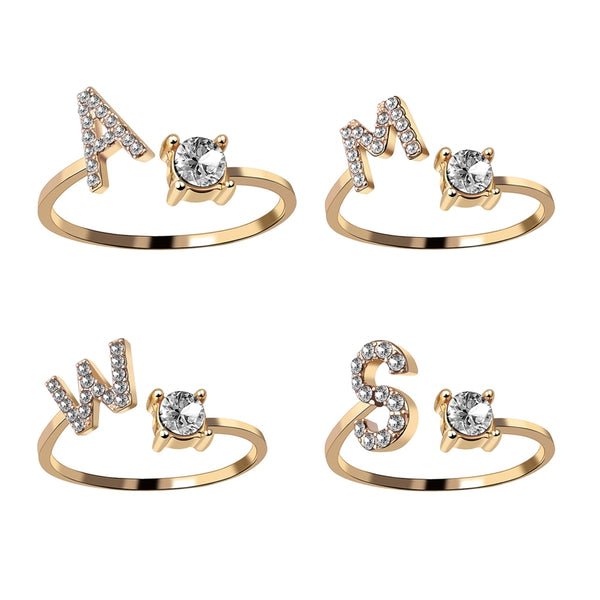 English Letter Gold Color Metal Adjustable Opening Rings For Women Initials Name Alphabet Creative Finger Ring Trendy Party Jewelry