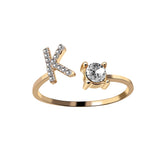 English Letter Gold Color Metal Adjustable Opening Rings For Women Initials Name Alphabet Creative Finger Ring Trendy Party Jewelry