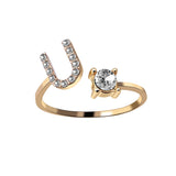English Letter Gold Color Metal Adjustable Opening Rings For Women Initials Name Alphabet Creative Finger Ring Trendy Party Jewelry