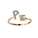 English Letter Gold Color Metal Adjustable Opening Rings For Women Initials Name Alphabet Creative Finger Ring Trendy Party Jewelry